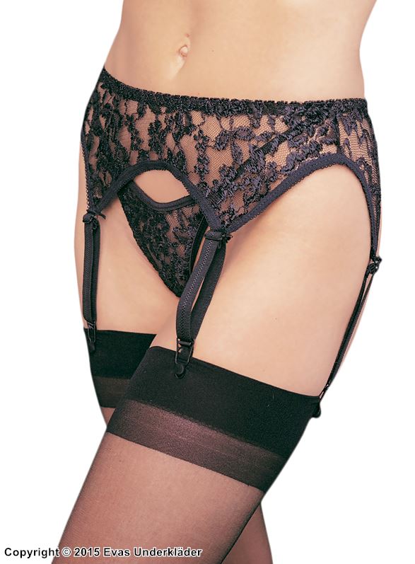 Garter belt and panty, sheer lace, flowers, plus size